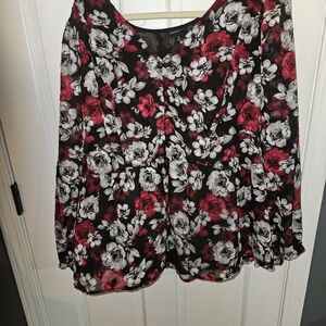 Torrid Black Top with Red and White Floral Design